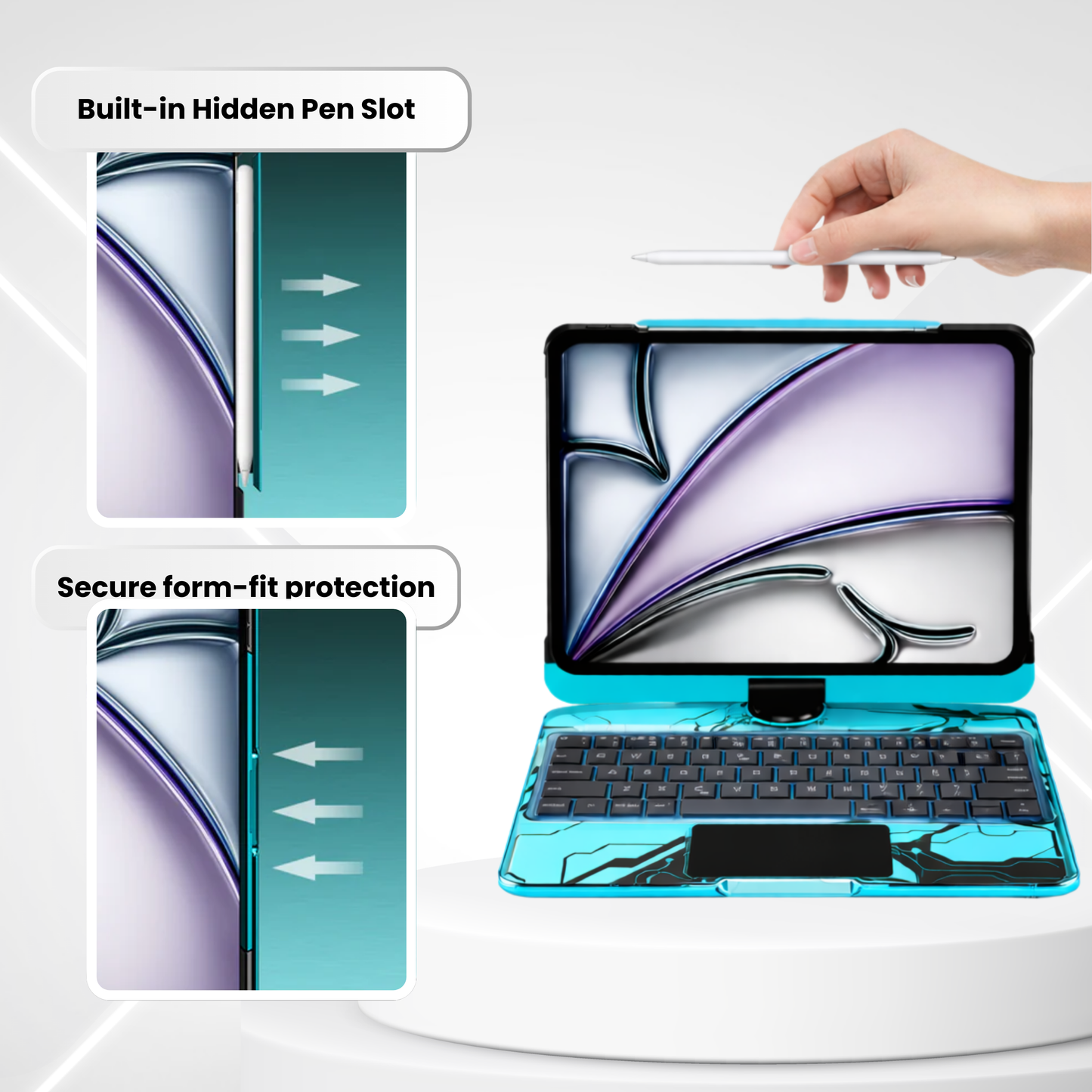 Aurora Blue – Y2K 360° Rotating iPad Keyboard Case