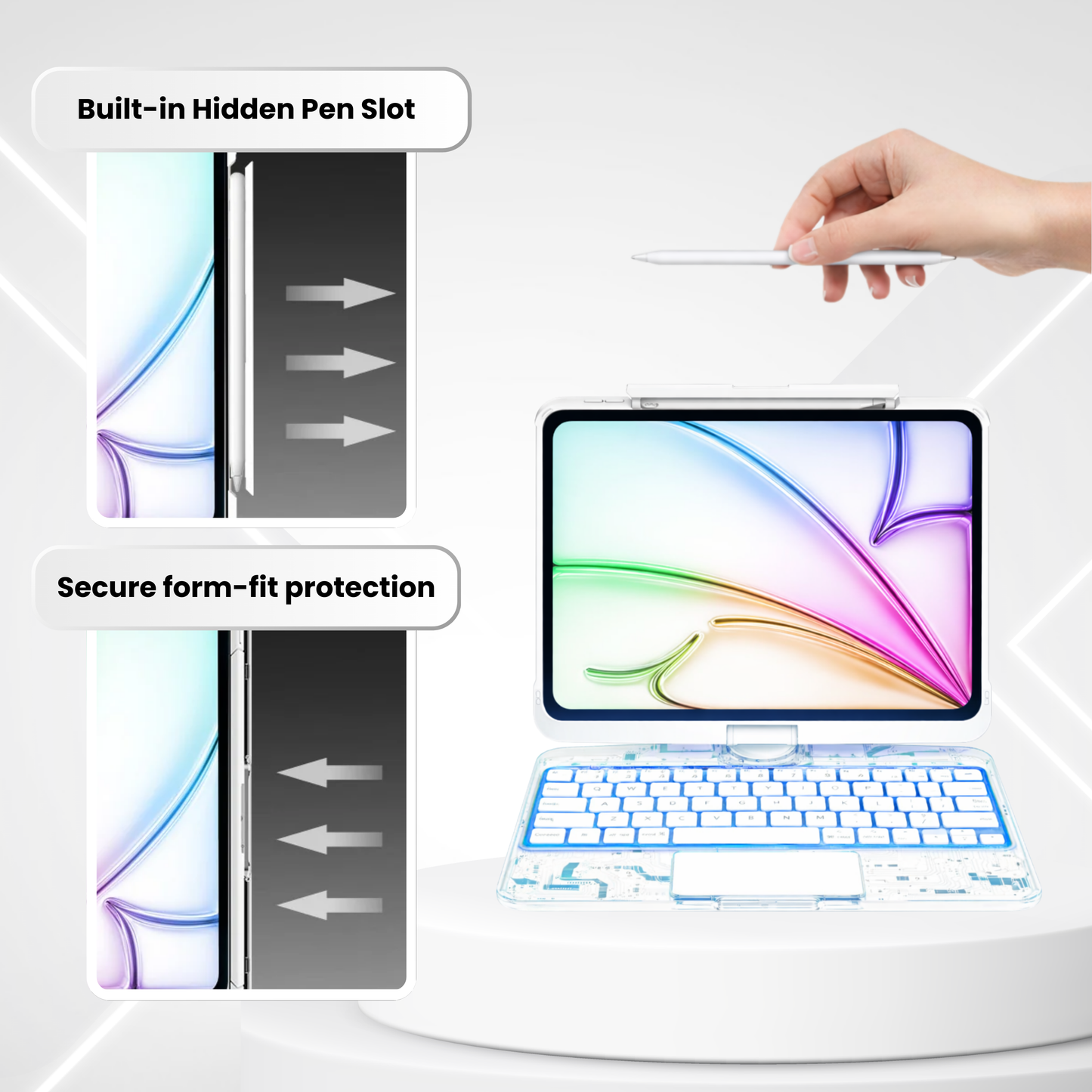Transparent White – Y2K 360° Rotating iPad Keyboard Case