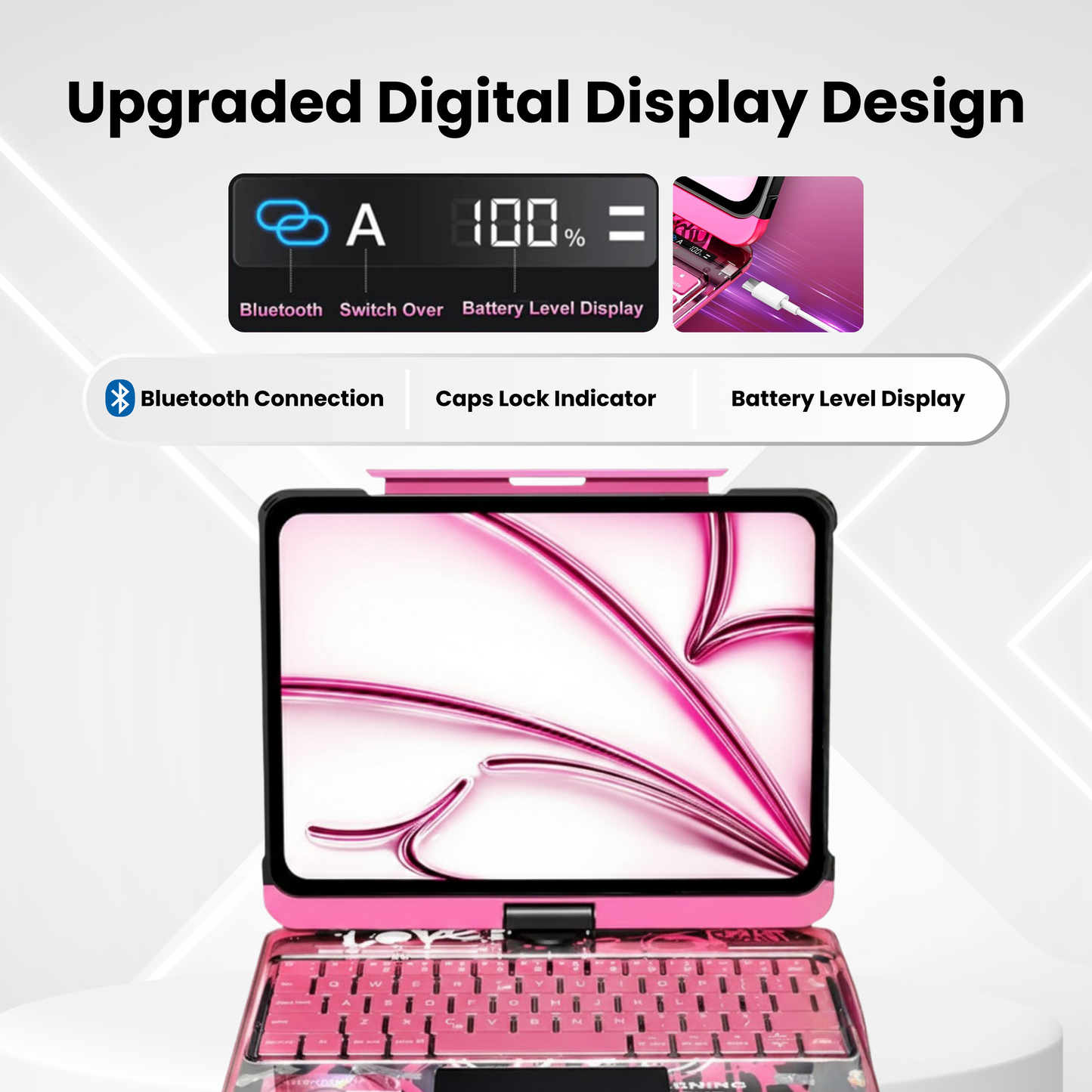 Neon Pink – Y2K 360° Rotating iPad Keyboard Case