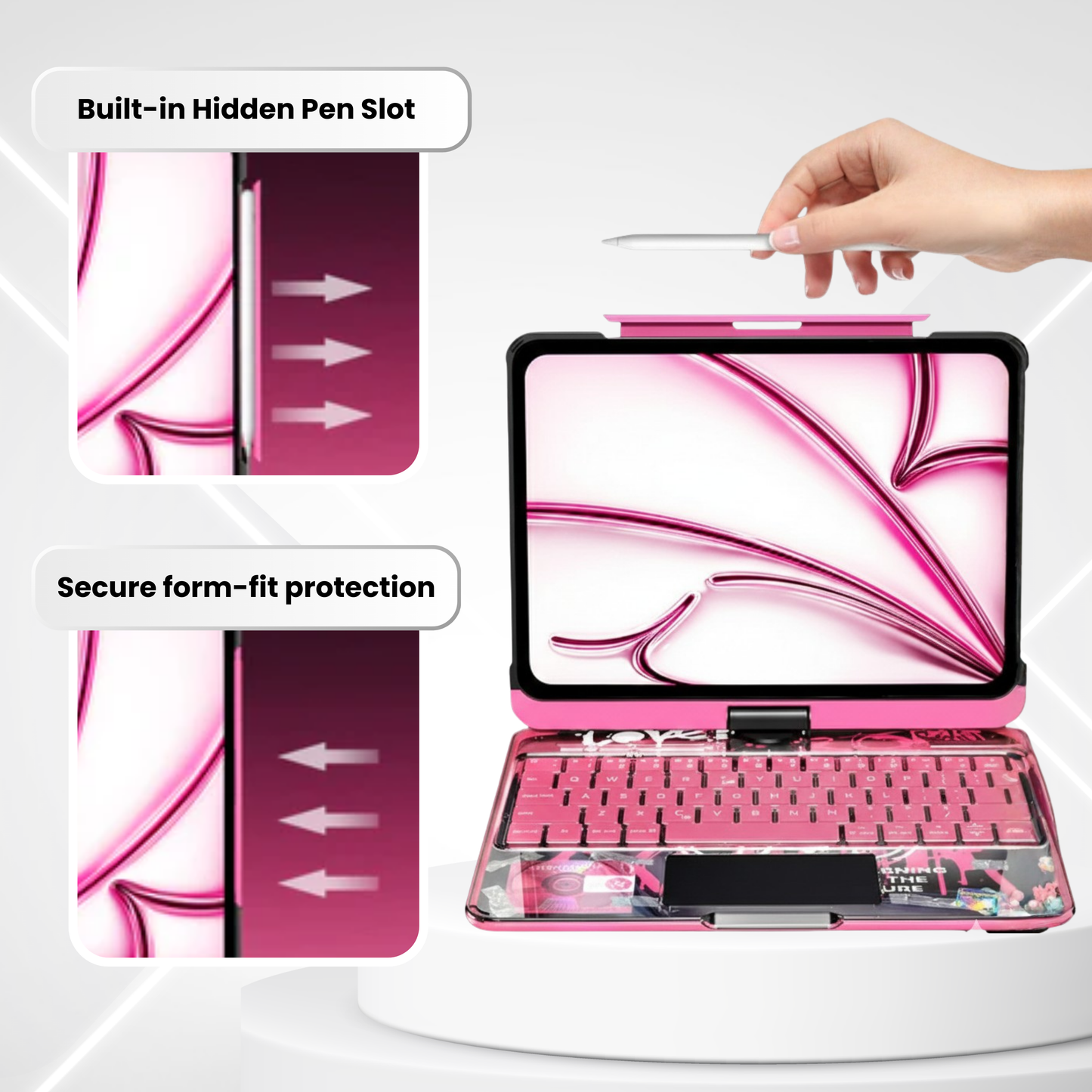 Neon Pink – Y2K 360° Rotating iPad Keyboard Case
