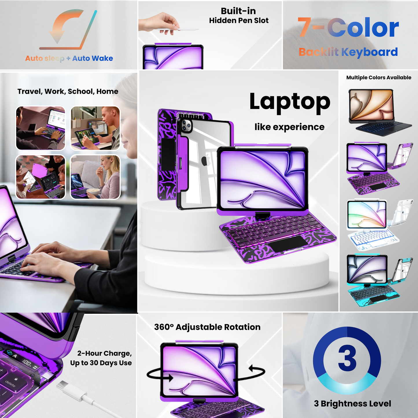 Cyber Purple – Y2K 360° Rotating iPad Keyboard Case