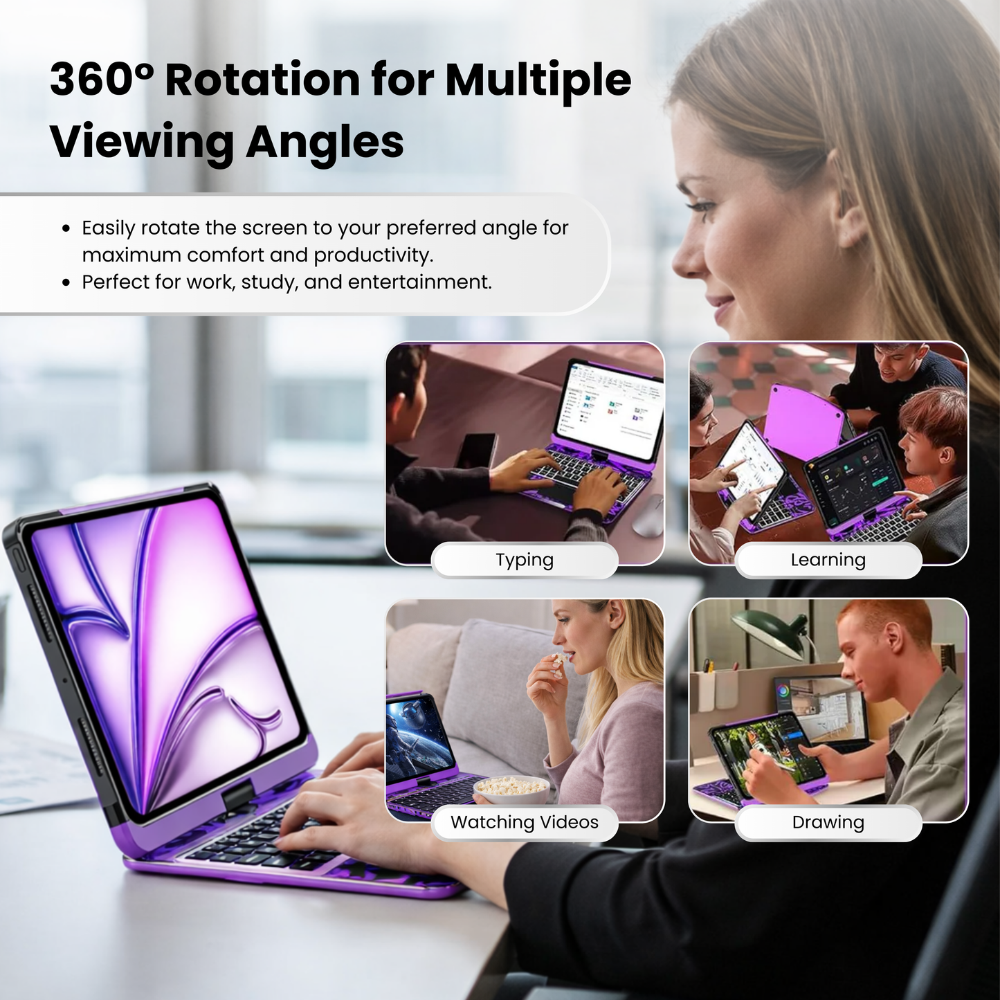 Cyber Purple – Y2K 360° Rotating iPad Keyboard Case