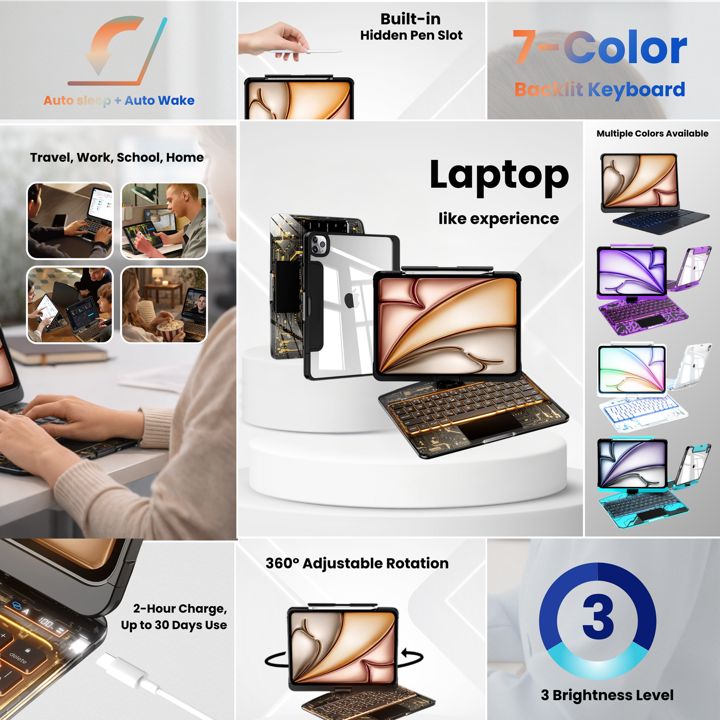 Black Gold – Y2K 360° Rotating iPad Keyboard Case