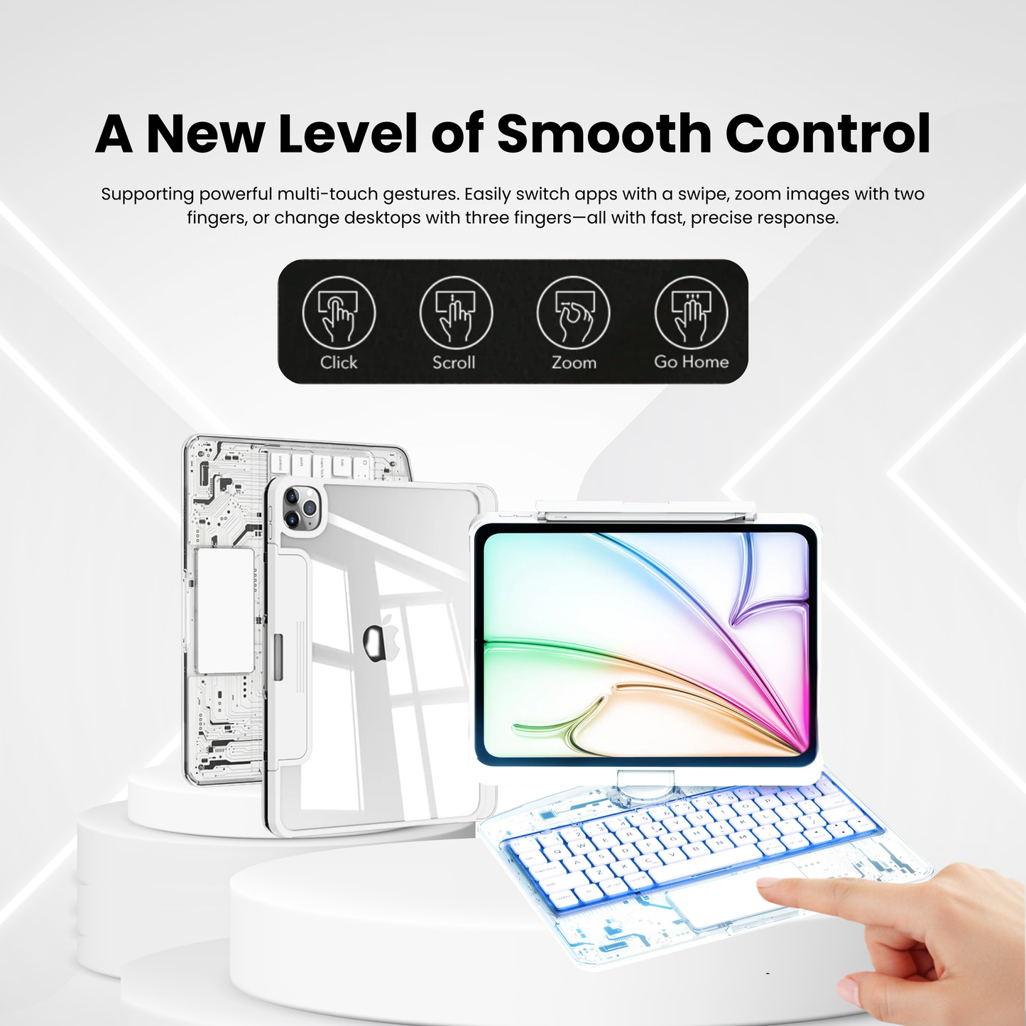 Transparent White – Y2K 360° Rotating iPad Keyboard Case