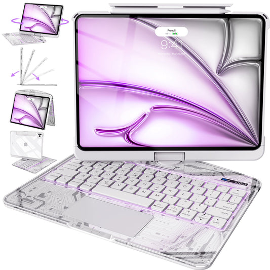 Transparent White – Y2K 360° Rotating iPad Keyboard Case